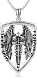 wholesale 925 Sterling Silver Saint Michael Protect Us Pendant Necklace with Winged Skull Charm and Chain for Men & Women-0-0