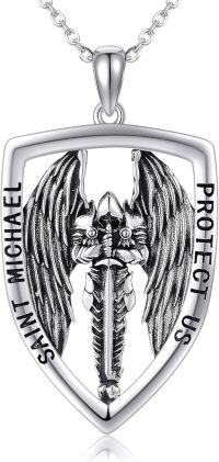 wholesale 925 Sterling Silver Saint Michael Protect Us Pendant Necklace with Winged Skull Charm and Chain for Men & Women-St. Michael