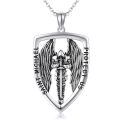 wholesale 925 Sterling Silver Saint Michael Archangel Shield Pendant Necklace Oxidized Silver-0-0