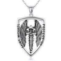 wholesale 925 Sterling Silver Saint Michael Archangel Shield Pendant Necklace Oxidized Silver-St. Michael