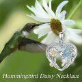 wholesale 925 Sterling Silver Heart-Shaped Hummingbird Daisy Flower Pendant Necklace Gifts for Women-0-4