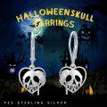 wholesale 925 Sterling Silver Heart-Shaped Black Enamel Skull Drop Earrings for Women - Gothic  Idea-0-5