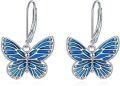 wholesale 925 Sterling Silver Blue Enamel Butterfly Drop Earrings for Women Girls s-0-0