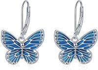 wholesale 925 Sterling Silver Blue Enamel Butterfly Drop Earrings for Women Girls s-Butterfly