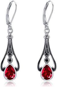 wholesale 925 Sterling Silver Teardrop Red Crystal Gothic Drop Earrings for Women - Halloween s-Red crystal