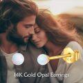 wholesale 14k Yellow Gold Round Opal Stud Earrings - Solid 14kt Gold Jewelry for Women-0-5
