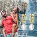 wholesale 10K Gold 10K Gold Yellow Pearl Drop Hoop Earrings with Cubic Zirconia for Women - Christmas Gift Ideas-0-5