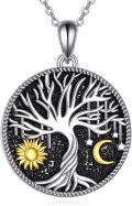 wholesale 925 Sterling Silver Tree of Life Sun & Moon Pendant Necklace-0-0