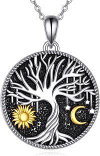 wholesale 925 Sterling Silver Tree of Life Sun & Moon Pendant Necklace-Sun and Moon