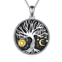 wholesale 925 Sterling Silver Tree of Life Sun & Moon Pendant Necklace-Sun and Moon