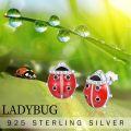 wholesale 925 Sterling Silver Red Ladybug Stud Earrings with Cubic Zirconia and Black Enamel Accents - Hypoallergenic Jewelry for Women & Girls-0-3