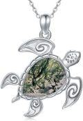 wholesale 925 Sterling Silver Moss Agate Sea Turtle Necklace with Chain for Women Girls Gift 43cm Length-0-0