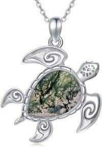 wholesale 925 Sterling Silver Moss Agate Sea Turtle Necklace with Chain for Women Girls Gift 43cm Length-B-Sea Turtle-Moss Agate
