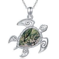wholesale 925 Sterling Silver Moss Agate Sea Turtle Necklace with Chain for Women Girls Gift 43cm Length-B-Sea Turtle-Moss Agate