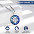 wholesale 925 Sterling Silver Blue Crystal Highland Cow Pendant Necklace-0-4