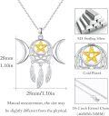 wholesale 925 Sterling Silver Gold-Plated Moonstone Triple Moon Goddess Pentagram Feather Dreamcatcher Pendant Necklace-0-5