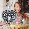 TOUPOP Sterling Silver & Crystal Sweet 16 Birthday Photo Locket Necklace-0-2
