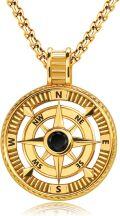 wholesale 925 Sterling Silver Plated Gold  Black Stone Compass Pendant Necklace  24 Chain-0-0
