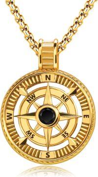 wholesale 925 Sterling Silver Plated Gold  Black Stone Compass Pendant Necklace  24 Chain-2-Yellow Gold Compass Necklace
