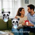 wholesale 925 Sterling Silver Cutie Panda Bear Stud Earrings with Blue Stone Accents-0-2