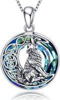 wholesale 925 Sterling Silver & Crystal Wolf on Moon Necklace - Howling Wolf Crescent Moon Pendant-0-0