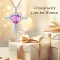 TOUPOP Sterling Silver Pink Tourmaline Cross Necklace-0-3