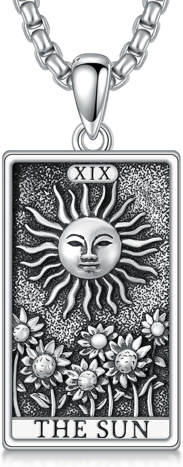 wholesale 925 Sterling Silver The Sun Tarot Pendant Necklace with Stainless Steel Chains for Women Men Gifts Jewelry 45cm Chain Length-0-0