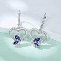 wholesale 925 Sterling Silver Heart-Shaped Blue Enamel Butterfly Drop Earrings for Women-0-2