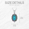 wholesale 925 Sterling Silver and Turquoise Stone Oval Pendant Necklace - Vintage Boho Style-0-4
