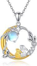 wholesale 925 Sterling Silver Moon & Rabbit Pendant Necklace with Opal Stone - Perfect Easter or Mother's Day Gift for Her-0-0