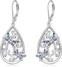 wholesale 925 Sterling Silver Teardrop Filigree Butterfly Drop Earrings with Abalone Inlay-Dragonfly B