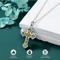 wholesale 925 Sterling Silver Turquoise Cross Necklace for Women - Religious Jewelry with Green Stone, 18+2 Chain, S925, Hypoallergenic, Gift Box-0-2