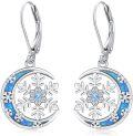 wholesale 925 Sterling Silver Snowflake Blue Opal Leverback Drop Earrings Holiday  for Her-0-0