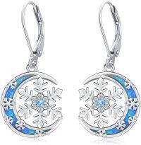 wholesale 925 Sterling Silver Snowflake Blue Opal Leverback Drop Earrings Holiday  for Her-Snowflake