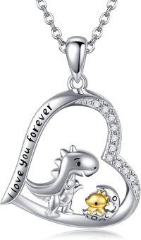 wholesale 925 Sterling Silver Dinosaur & Baby Love Forever Heart Pendant Necklace for Women Girls Gifts-dinosaur-dinosaur