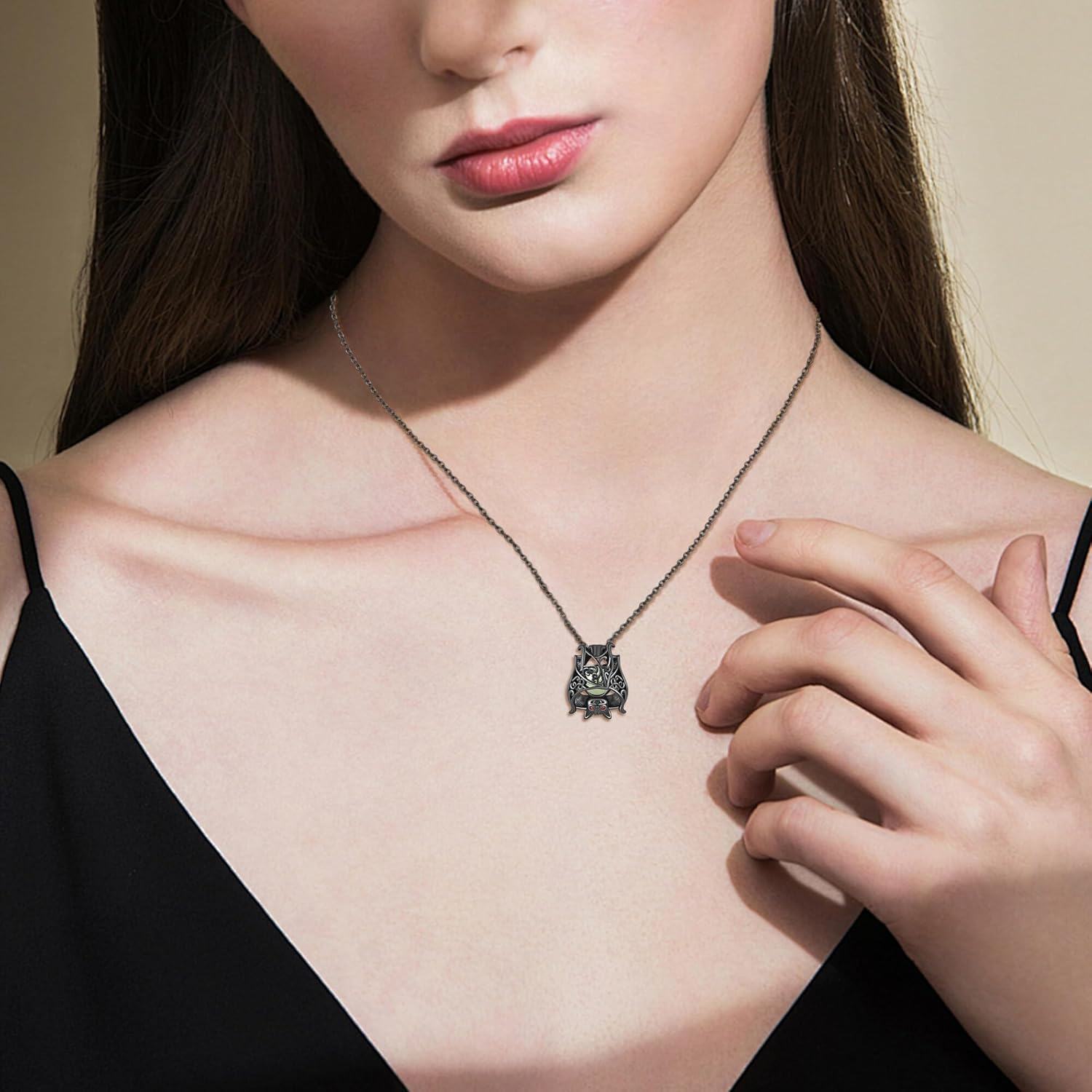 wholesale 925 Sterling Silver Black Bat Pendant with Green Stone and Red Eyes Necklace for Women Gifts-0-1