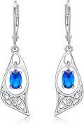wholesale 925 Sterling Silver Blue Crystal Teardrop Celtic Knot Leverback Earrings Irish Holiday s for Women-0-0