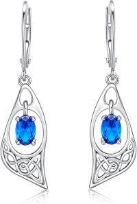 wholesale 925 Sterling Silver Blue Crystal Teardrop Celtic Knot Leverback Earrings Irish Holiday s for Women-September Sapphire