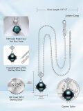 wholesale 925 Sterling Silver & 18K White Gold Plated Princess Cut Cubic Zirconia and Tahitian Black Pearl Pendant Necklace-0-4
