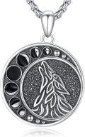 wholesale 925 Sterling Silver Viking Wolf with Moon Phases Pendant Necklace for Men & Women-0-0