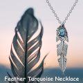 wholesale 925 Sterling Silver Feather Turquoise Stone Western Boho Filigree Pendant Necklace for Women and Girls-0-4