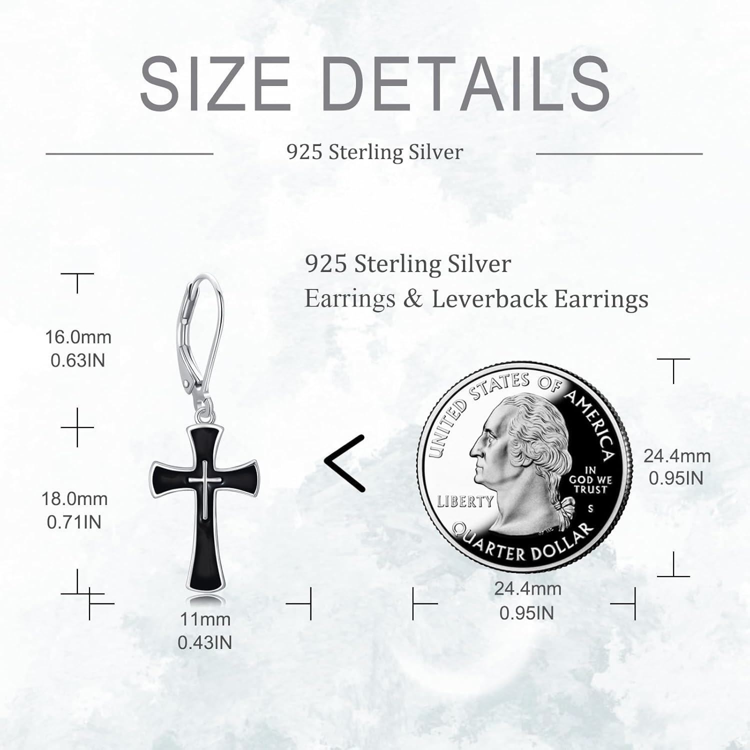 wholesale 925 Sterling Silver Black Enamel Cross Dangle Earrings for Women and Men Christian -0-4