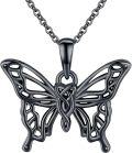 wholesale 925 Sterling Silver Black Butterfly Pendant Necklace for Women, Nickel-Free Lead-Free Hypoallergenic, 18+2 Chain, Insect Lover Gift-0-0