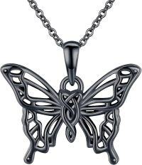 wholesale 925 Sterling Silver Black Butterfly Pendant Necklace for Women, Nickel-Free Lead-Free Hypoallergenic, 18+2 Chain, Insect Lover Gift-C-Black