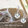 wholesale 925 Sterling Silver Cat Face Green Crystal Eyes Leverback Drop Earrings-0-4