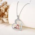 wholesale 925 Sterling Silver Red Panda in Heart Shape Pendant Necklace with Cubic Zirconia Stones s for Women Girls-0-2