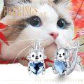 wholesale 925 Sterling Silver Cat Heart Blue Crystal Studs Huggies Earrings for Women Girls-0-5