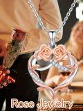 wholesale 925 Sterling Silver Infinity Heart with 2 Pink Roses and Cubic Zirconia Pendant Necklaces Gifts for Women-0-2