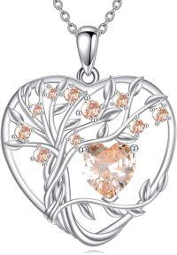 wholesale 925 Sterling Silver Birthstone Tree of Life Heart Pendant Necklace for Women-K November Yellow