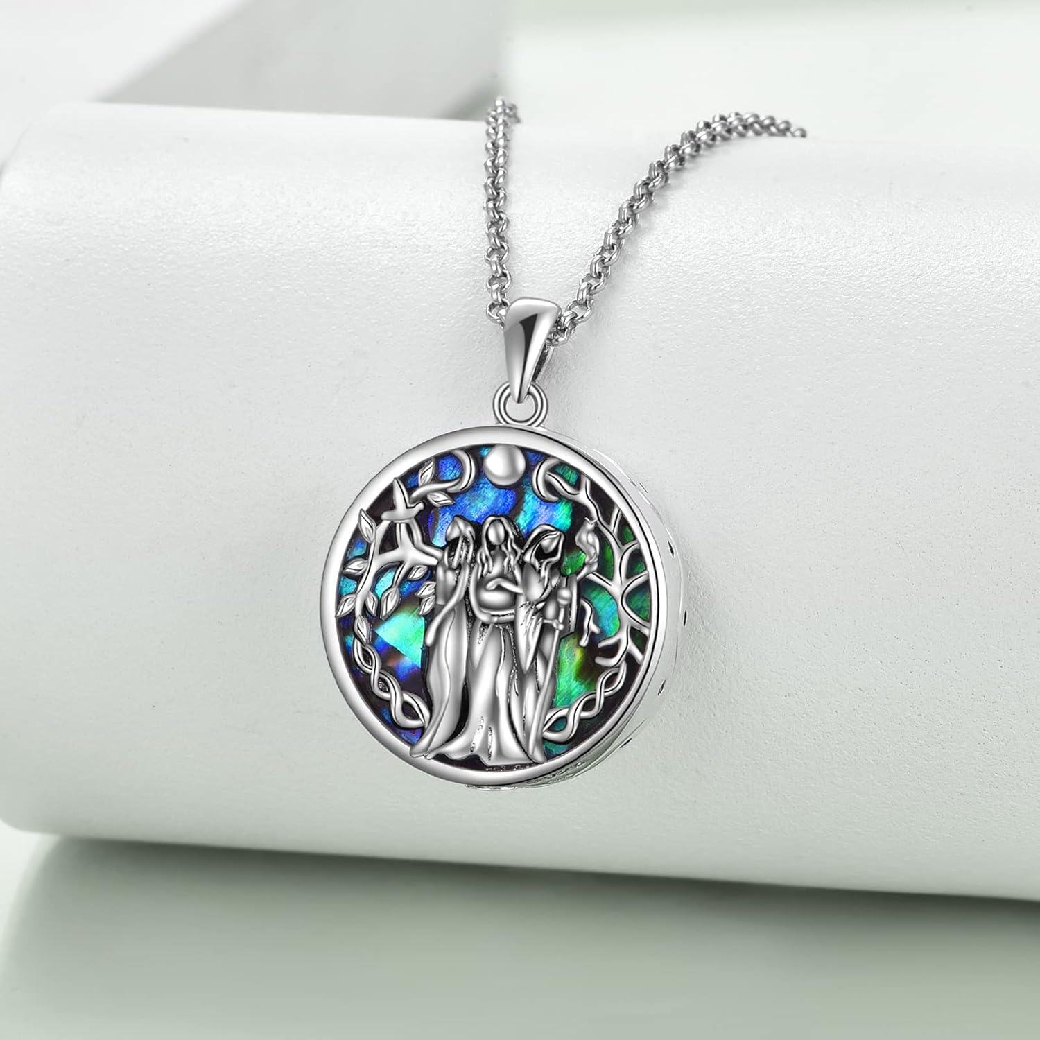 Sterling Silver Triple Moon Urn Necklace Pagan Wiccan Magic Amulet-0-4